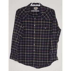 Ely Cattleman Mens Western‎ Pearl Snap Shirt Size Large Black Check Collared
